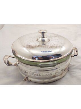 Vintage Silverplate Covered Casserole EP Brass Canada 907 ½ w Pyrex 023